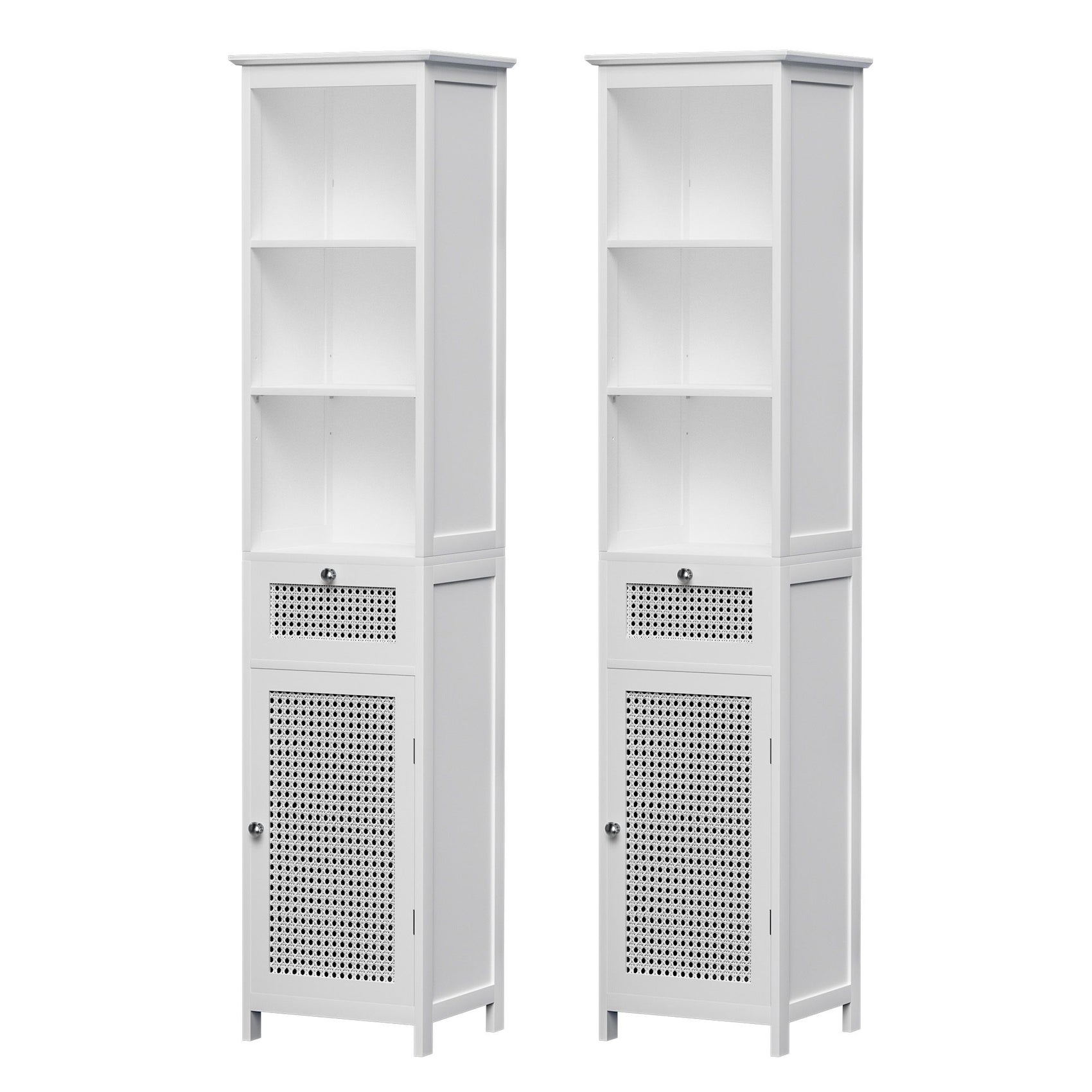 Artiss Bathroom Cabinet Storage X2 White Rattan 161cm 