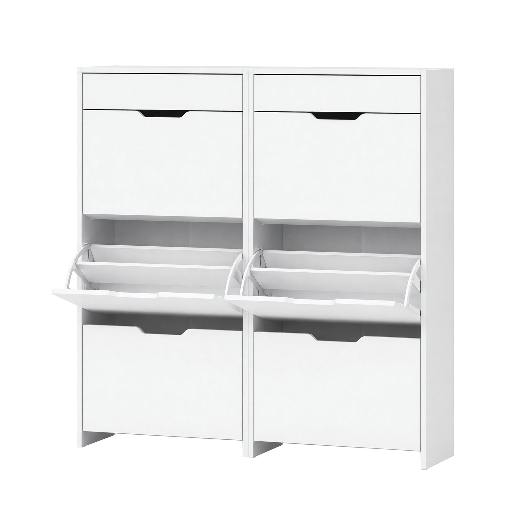 Artiss 2x Shoe Cabinet Organiser 3 Flip Drawer High Gloss White