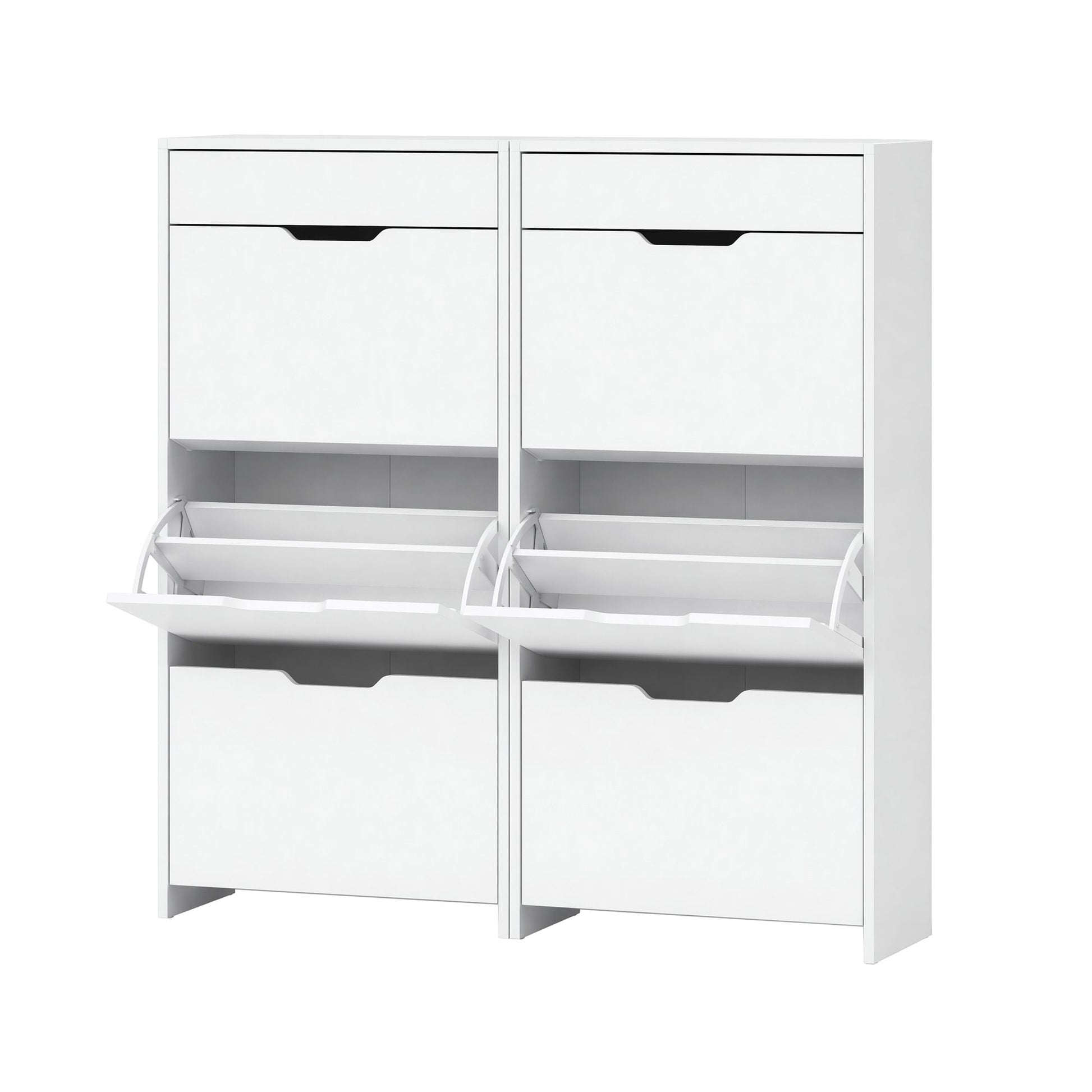 Artiss 2x Shoe Cabinet Organiser 3 Flip Drawer High Gloss White