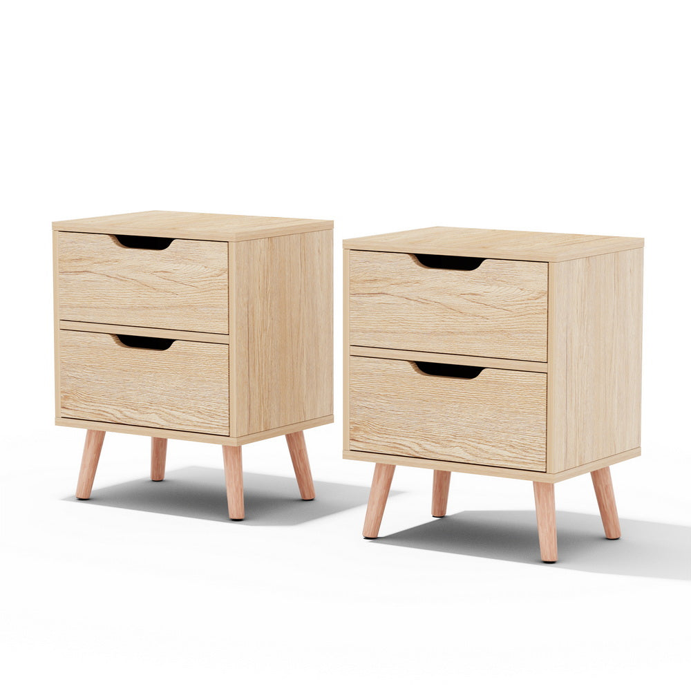 Artiss 2 x Bedside Table 2 Drawers - BODEN Pine