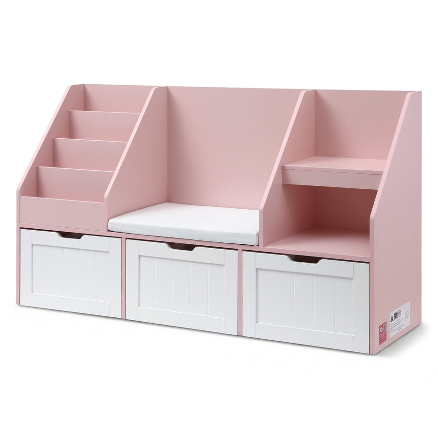 Keezi Kids Bookshelf Storage Organiser Toy Box Drawer Bench Seat Cabinet Pink