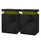 Artiss 2X Bedside Table LED 3 Drawers - COLEY Black