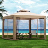 Instahut Gazebo Marquee 3m Outdoor Event Tent Camping Party Mesh Wall Canopy Brown