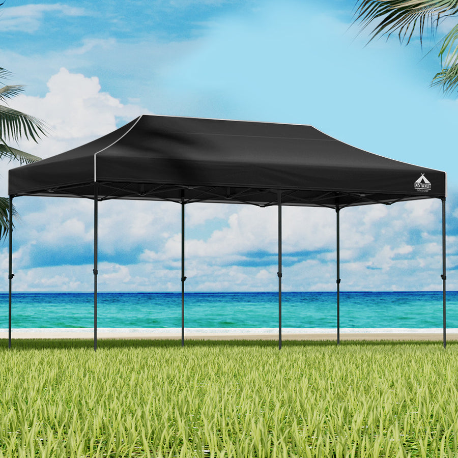 Instahut Gazebo Pop Up Marquee 3x6 Folding Outdoor 500D Tent Base Pod Black