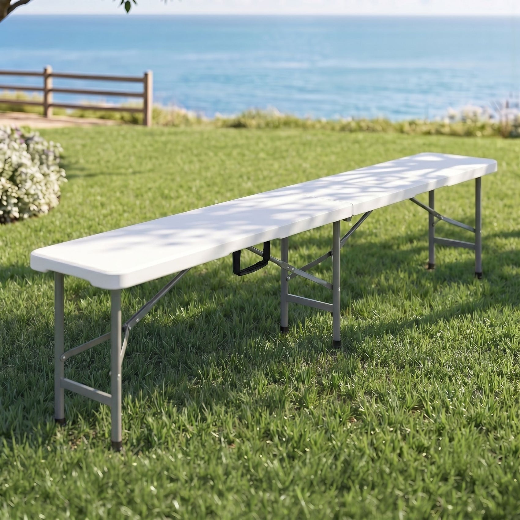 Gardeon 180cm Folding Garden Bench Portable Trestle Seat HDPE Fold In Half White