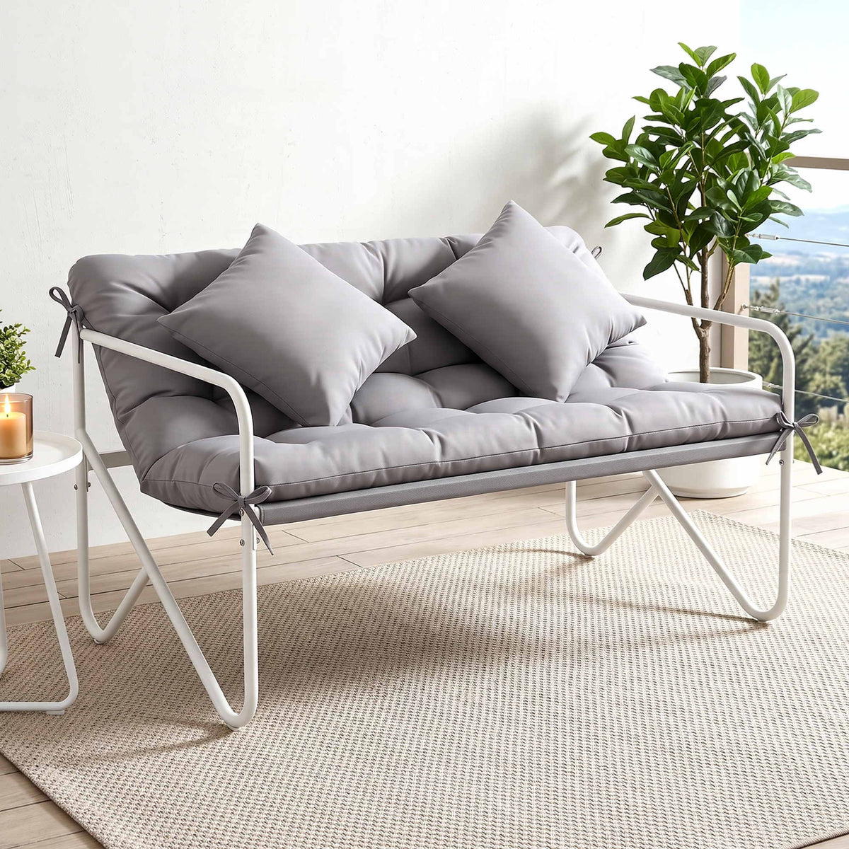 Gardeon Garden Bench 2 Seater Outdoor Bench Metal with Cushion 118cm Grey 