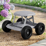 Gardeon Garden Cart Seat with Wheels, Rolling Work Stool with Tool Storage Tray, 440lbs (200kg) Heavy Duty Capacity Garden Stool for Outdoor Yard Work, Car Detailing, and Garage Maintenance, Grey/Black