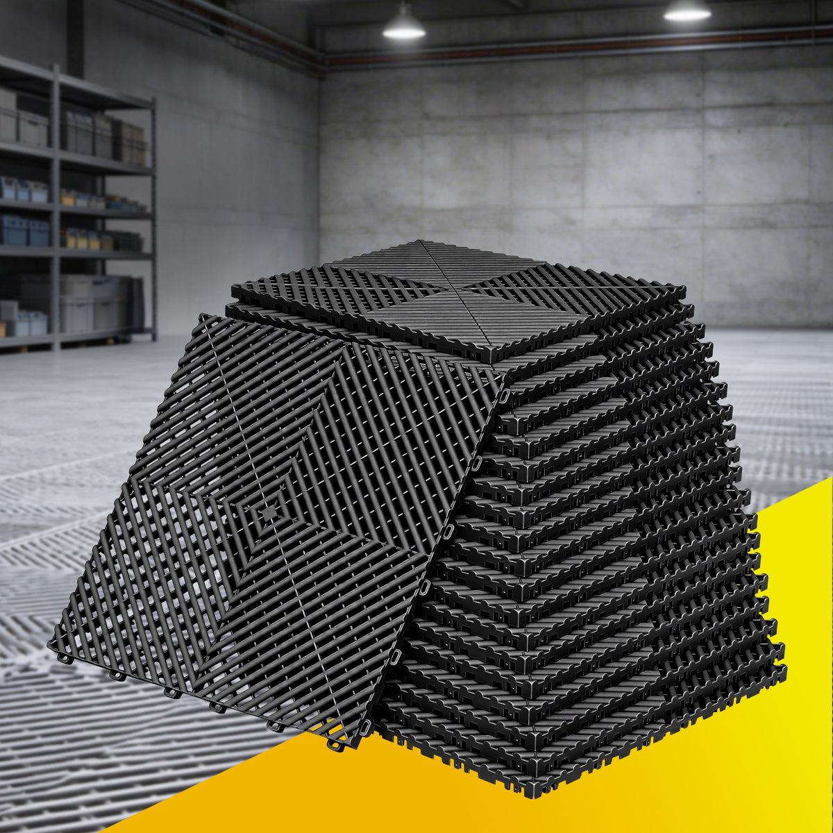 Giantz 20PCS Garage Floor Tiles Interlocking Drainage Non-Slip Tiles Heavy Duty for Workshop Black