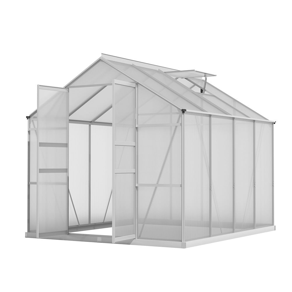 Green Fingers Greenhouse 2.42x2.5x2.26M Aluminium Double Doors Green House Garden Shed