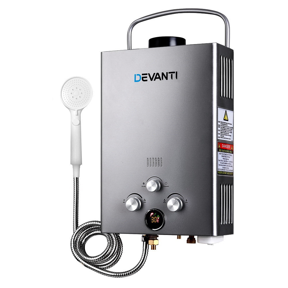 Devanti Portable Gas Water Heater With Pump LPG System Grey