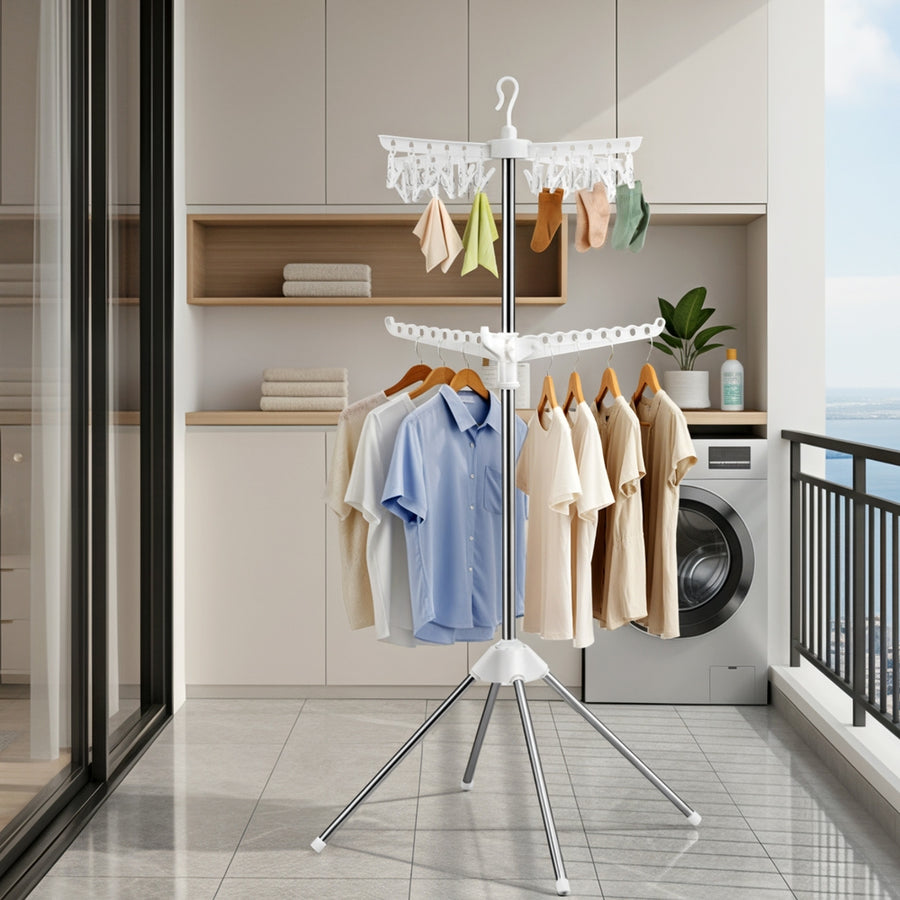 Artiss Clothes Rack Airer 2 Tier Rotatable Hanger Foldable