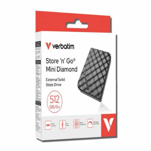 Verbatim 32024 Storeâ€™nâ€™Go Mini Diamond SSD USB-C 512GB, USB 3.2 Gen 2, 1000MB/s Read/Write, USB Flash Drive, External SSD
