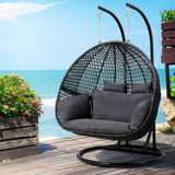 Gardeon Outdoor Egg Swing Chair Wicker Furniture Pod Stand Cushion 2 Seater Grey
