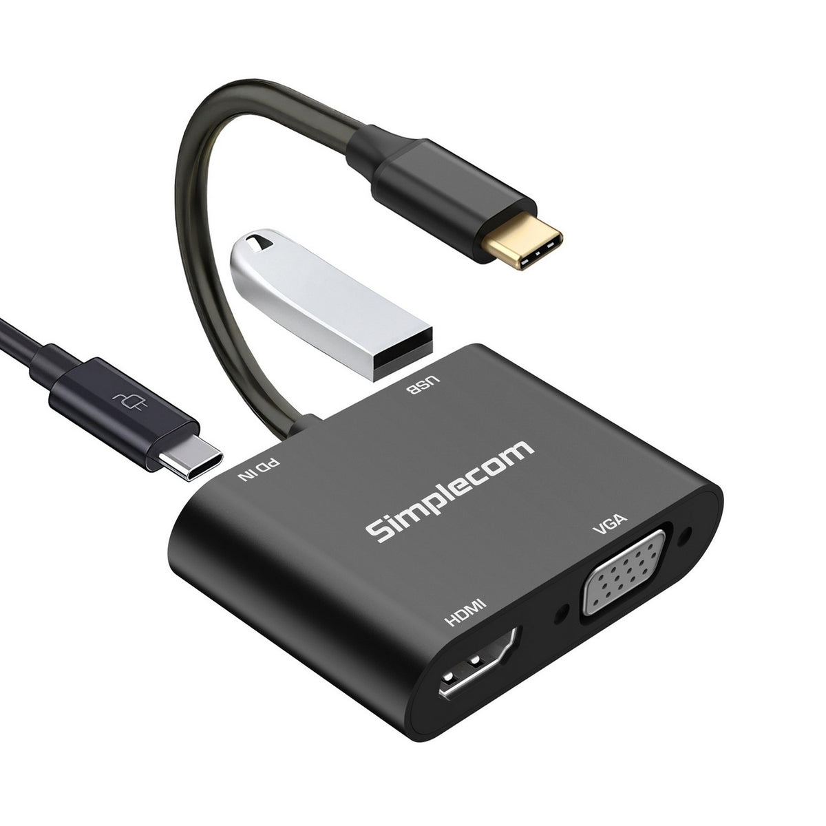 (LS)Simplecom DA440 4-in-1 USB-C Multiport Adapter with Power Delivery USB 3.0 VGA HDMI