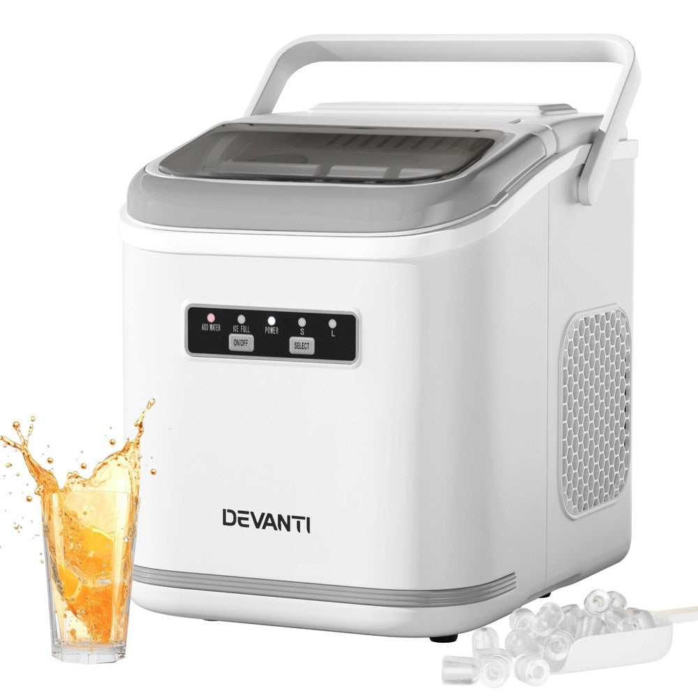 Devanti Ice Maker Machine Portable 12kg Countertop w/Self Cleaning 1.3L White