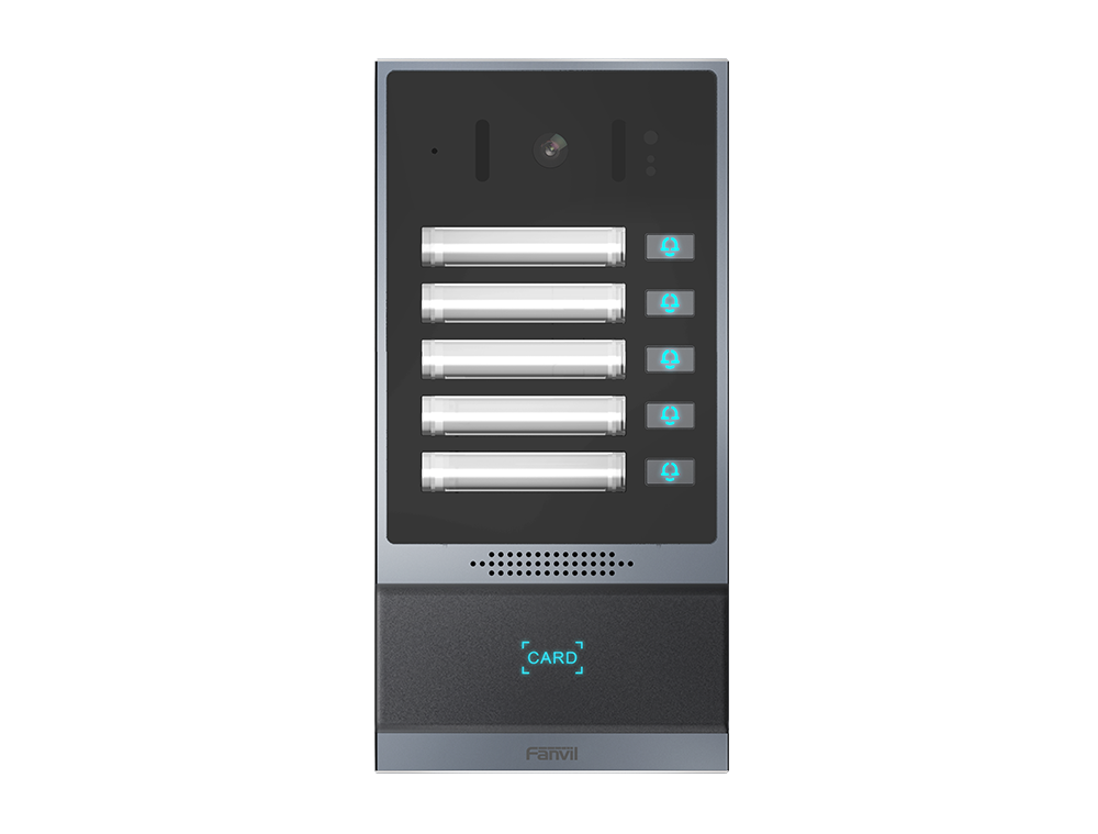 Fanvil i63V SIP video door phone, 2MP camera, 5 speed-dial buttons, RFID/NFC access control, PoE, IP66 IK07, ONVIF, TF card