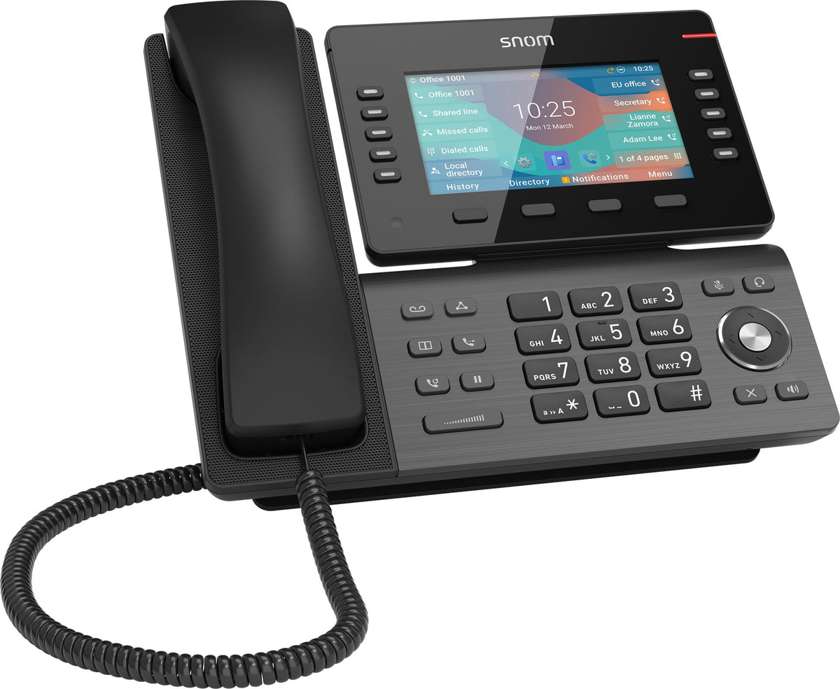 SNOM D865 Large tiltable 5 inch IPS colour display 2x USB 2.0 high speed connection 10 programmable function keys Dual-band Wi-Fi and Bluetooth