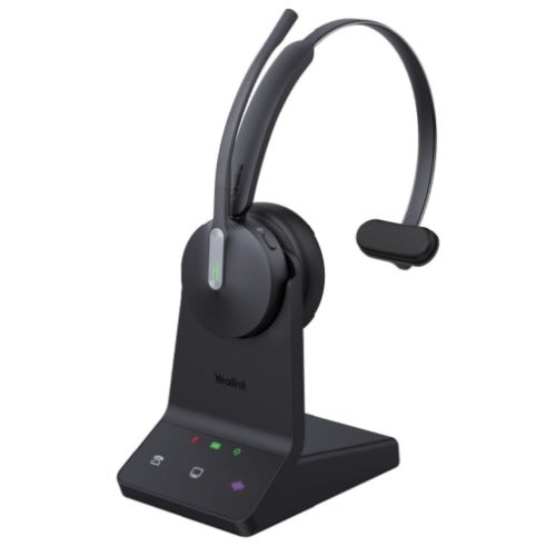 Yealink WH64 Hybrid Mono with Charging Stand, enhanced noise-cancelling microphone technology, dual connectivity, UC platforms, VoIP desk phones, and