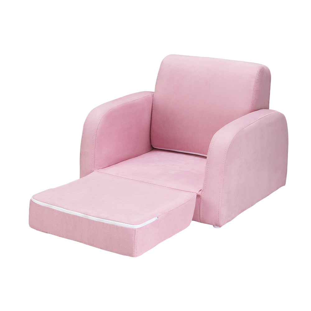 Keezi Kids Sofa 1 Seater Children Flip Open Couch Lounger Armchair Soft Pink
