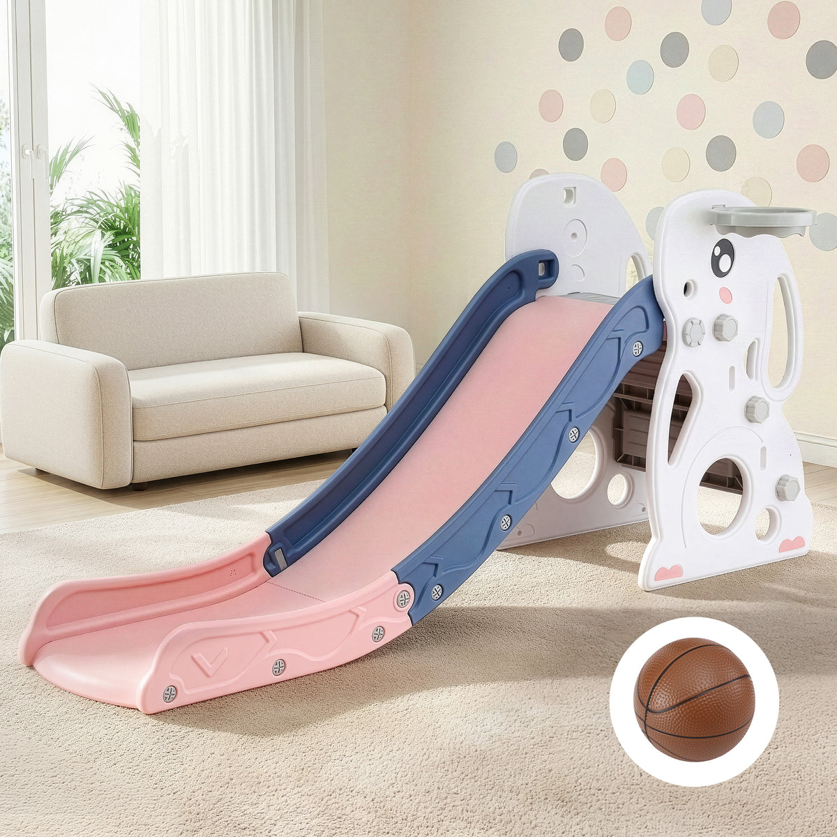 Keezi Kids Slide Set Basketball Hoop Ring Outdoor Playground Toy Rabbit 147cm