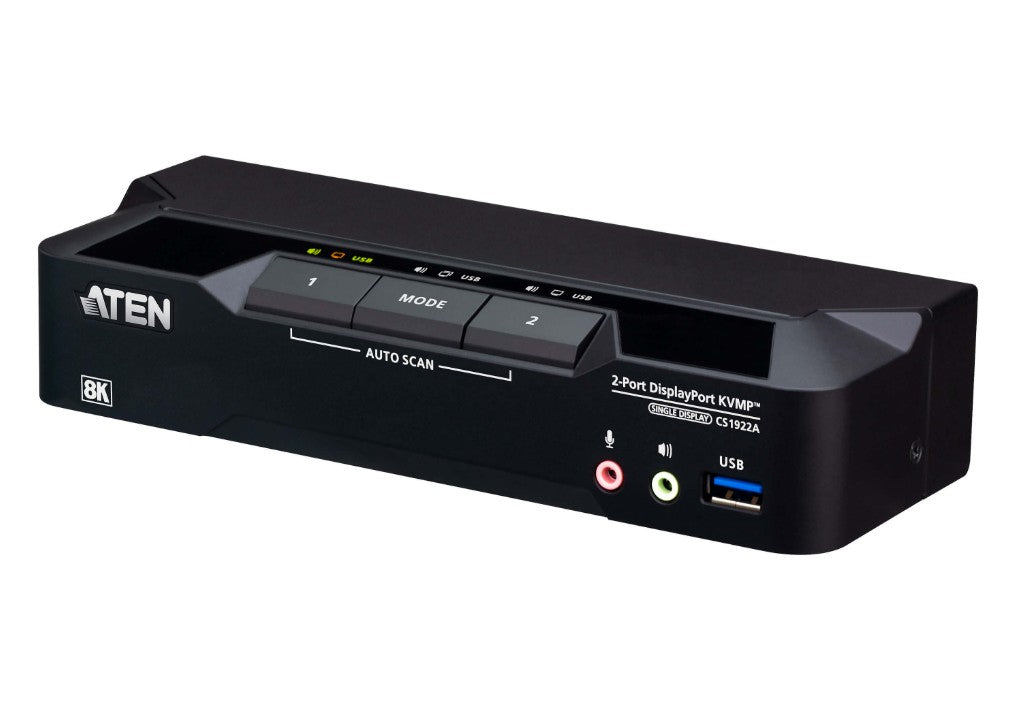 Aten 2-Port USB 3.0 8K DisplayPort KVMPâ„¢ Switch, Up to 7680 Ã— 4320 @ 60 Hz, 5120 Ã— 2880 @ 60 Hz, Supports daisy-chaining and displa (Cables included)