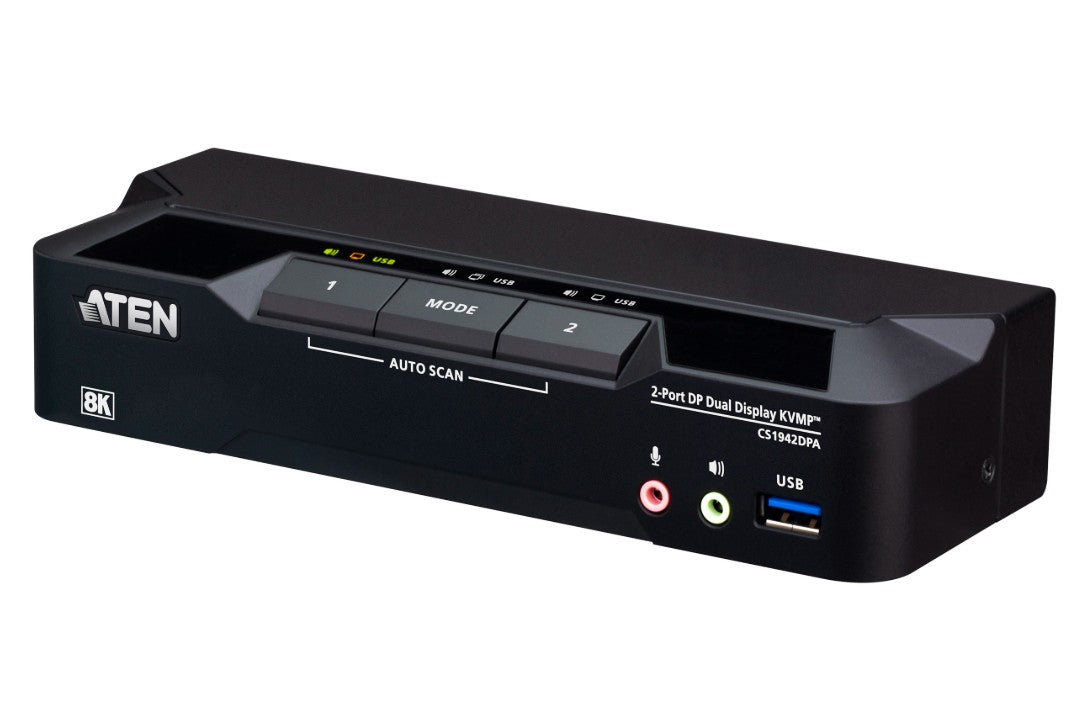 Aten Desktop 2-Port USB 3.0 8K DisplayPort Dual-Display KVMPâ„¢ Switch, Up to 7680 Ã— 4320 @ 60 Hz, 5120 Ã— 2880 @ 60 Hz (Cables included)