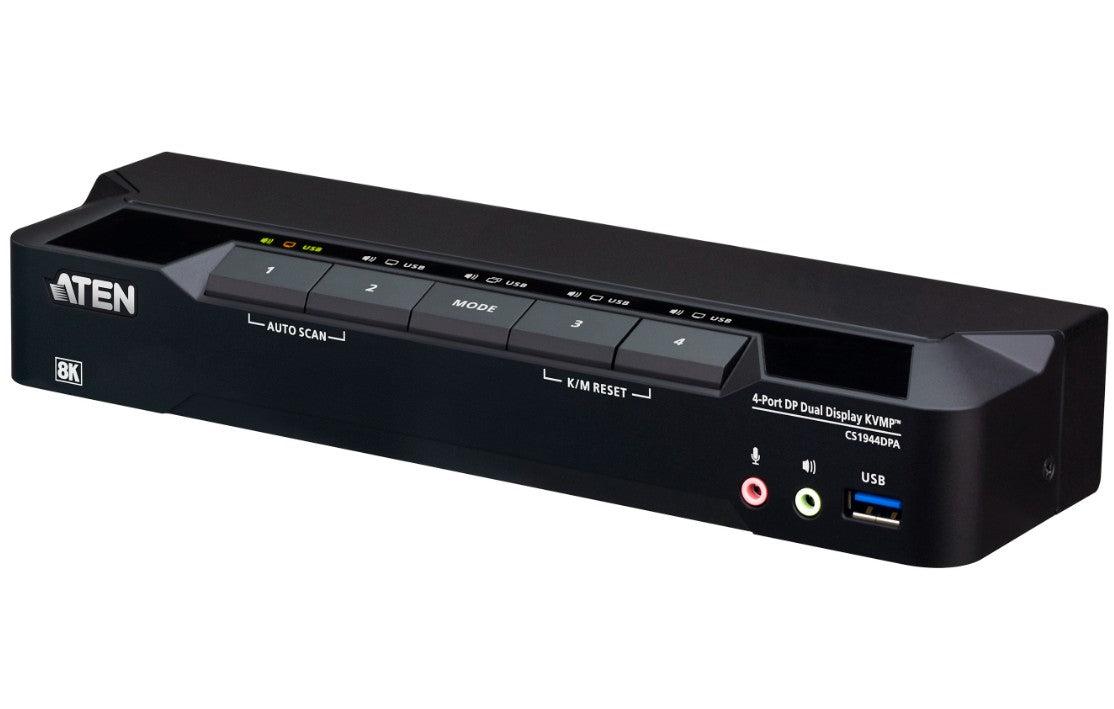 Aten Desktop 4-Port USB 3.0 8K DisplayPort Dual-Display KVMPâ„¢ Switch, Up to 7680 Ã— 4320 @ 60 Hz, 5120 Ã— 2880 @ 60 Hz (Cables included)