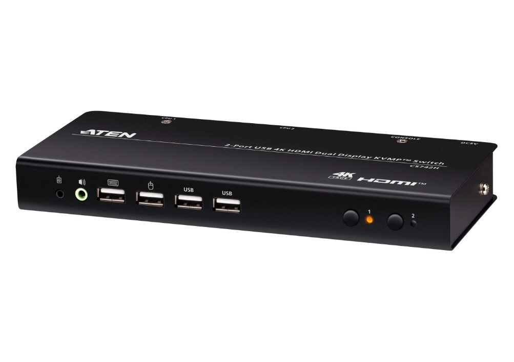 Aten Desktop 2-Port USB 4K HDMI Dual-Display KVMPâ„¢ Switch, up to 4096 x 2160 @ 60 Hz, Video DynaSyncâ„¢, (Cables included)