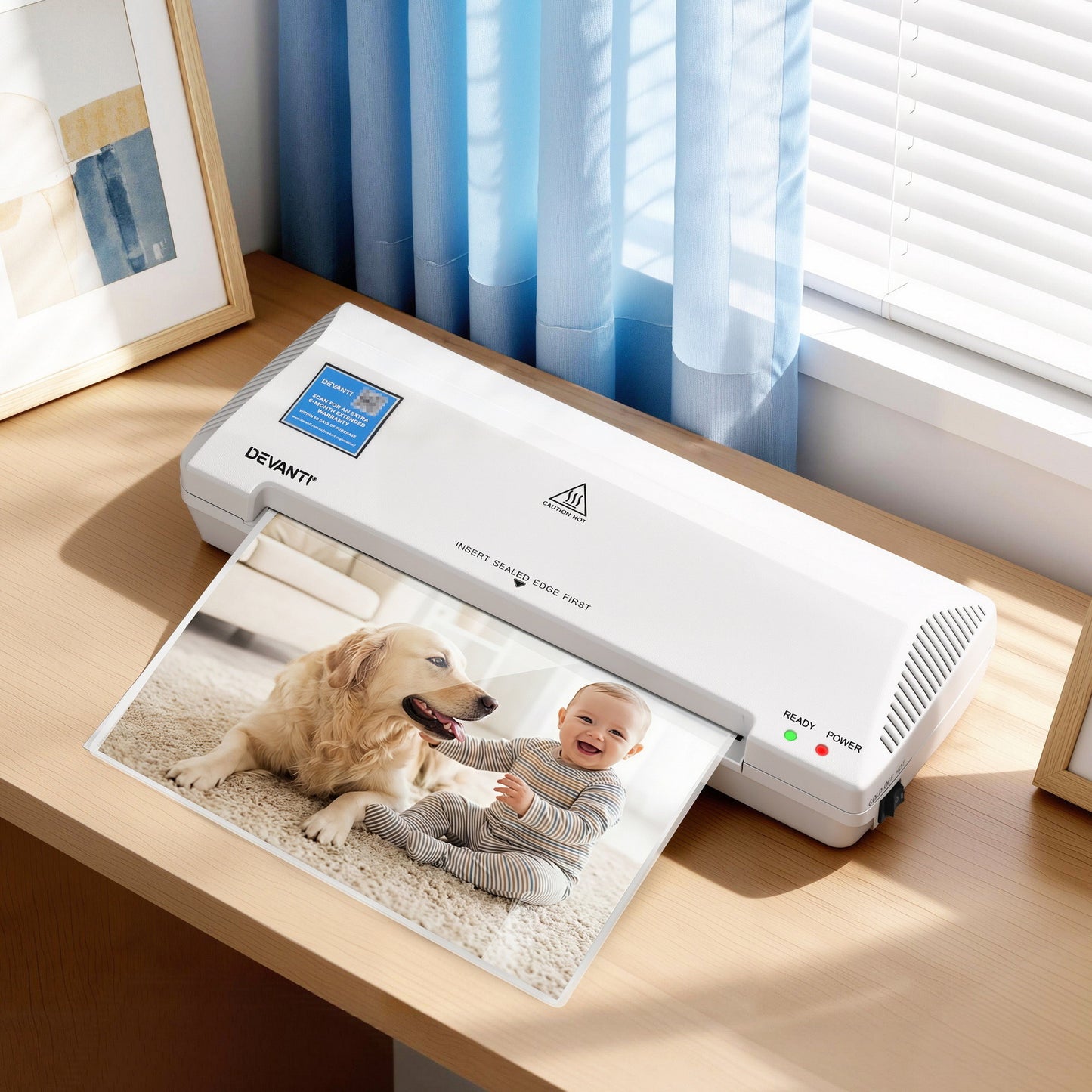 Devanti A4 Laminator Machine, Hot & Cold Thermal Fast Lamination Anti-Jam Laminator for Office School Home Document Photo Card Handmade A4 A5 A6, White
