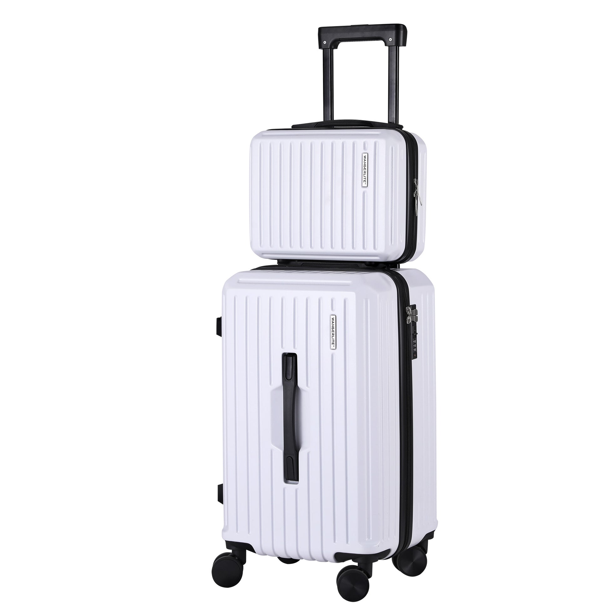 Wanderlite 2pcs Trunk Luggage Suitcase Travel Carry On TSA Lock 12" 20" White