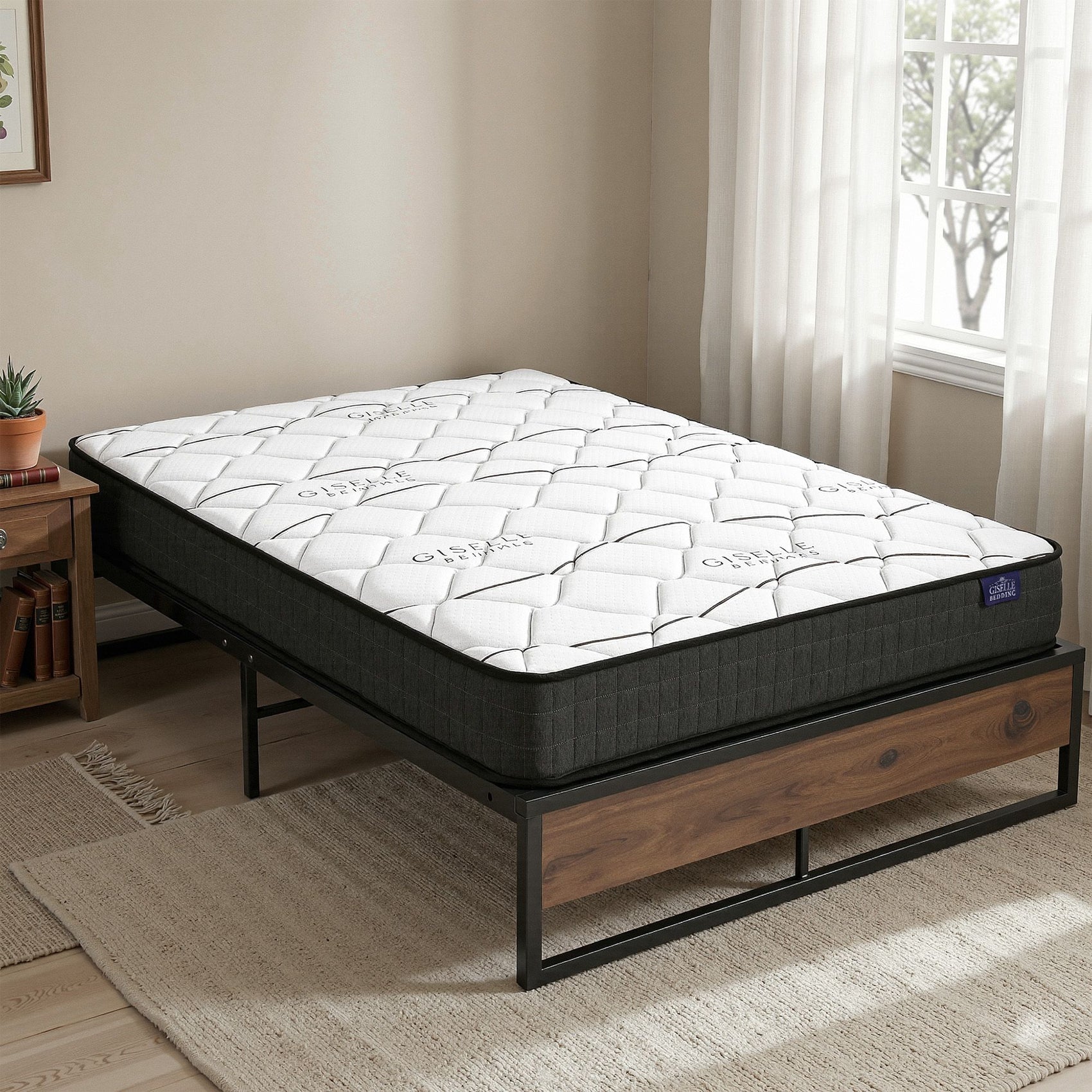 Giselle Double Mattress 16cm and Artiss Metal Bed Frame Set for Guest Rooms Studios