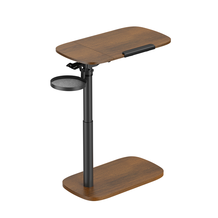 Brateck Storage-Savvy Height Adjustable Mobile Side Table, Gas-Lift Sit-Stand Desk, tabletop 723Ã—400mm, weight capacity 10kg (Walnut)(LS)