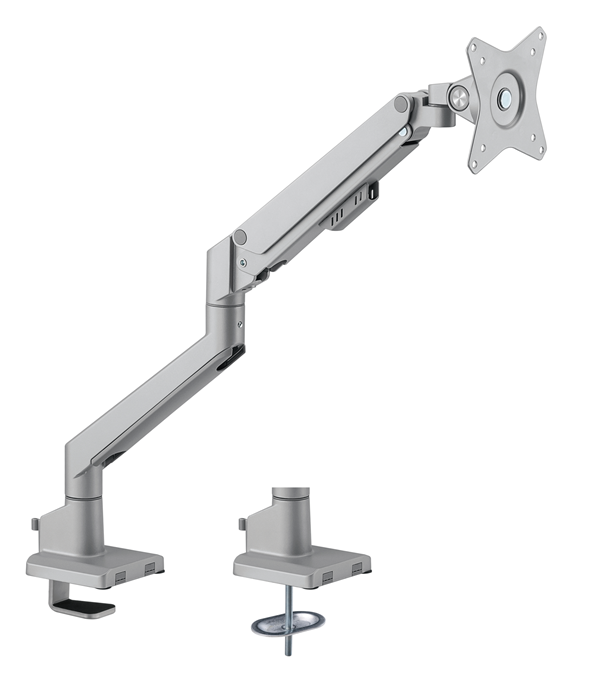 Brateck Single Monitor Thin Gas Spring Monitor Arm Fit Most 17'-32' Monitors, Up to 9kg per screen VESA 75x75/100x100 Matte Silver