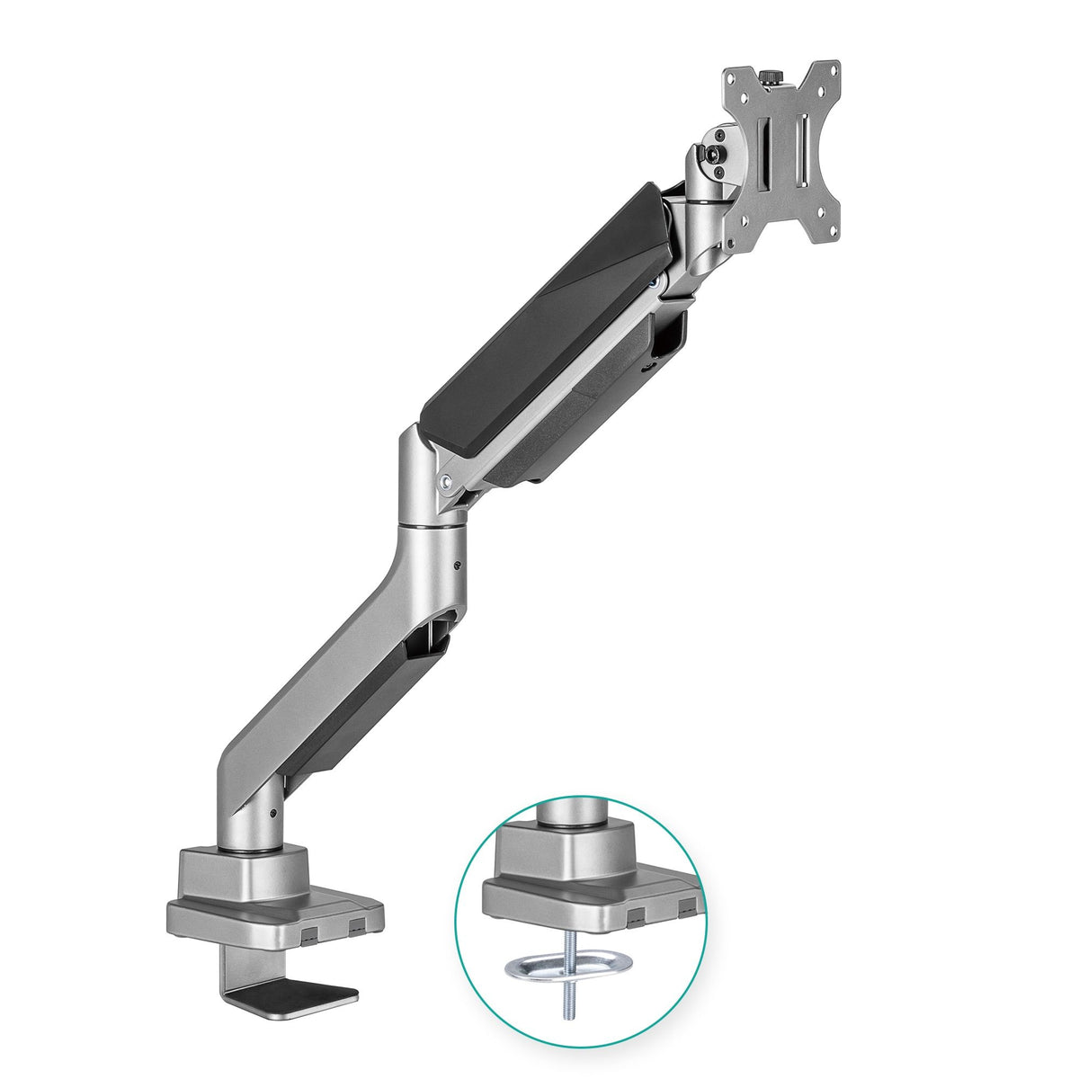 (LS) mbeatÂ® Activiva Heavy Duty Single Monitor Screen Gas Spring Monitor Arm ACA-HMA-SGS01Y Color: Metallic Grey Screen Rotation: +180Â°~-180Â°