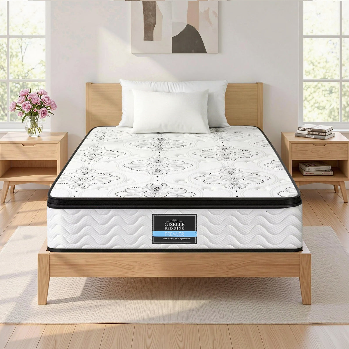 Giselle Bedding Single Mattress 30cm Pocket Spring Euro Top Medium Firm Foam