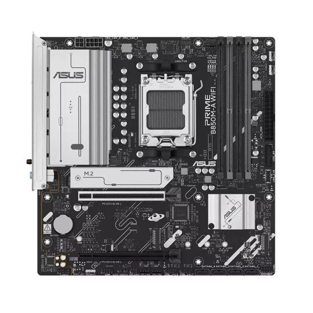 ASUS AMD PRIME B850M-A WIFI-CSM (AM5) mATX Motherboard, DDR5 256GB, 1x PCIe 5.0 x16, 3x M.2 slots, 4x SATA, Wi-Fi 6E, 2.5Gb LAN, 1x HDMI, 2x DP