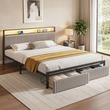Artiss Metal Bed Frame King Size LED Charging Station 2 Drawers