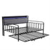 Artiss Bed Frame King Single LED Metal Trundle Daybed with Charging Station TURN