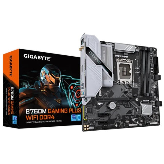 Gigabyte B760M GAMING PLUS WIFI DDR4, Intel B760, LGA1700 12thâ€“14th Gen, DDR4 128GB, PCIe 4.0 x16, Wi-Fi 6, mATX