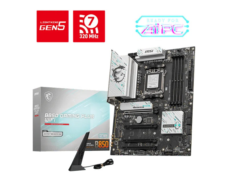 MSI B850 GAMING PLUS WIFI, AM5, B850, DDR5 8200+OC, PCIe 5.0, M.2 Gen5/Gen4, WiFi 7, 5Gb LAN, USB 10G/5G, SATA, 7.1 Audio, 2yr wty