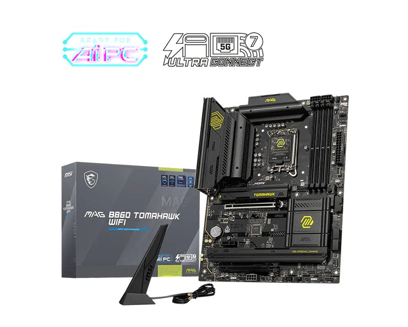 MSI MAG B860 TOMAHAWK WIFI, INTEL B860, 4x DDR5 256GB, 1x HDMI, 2x PCI-E x16 slot, 1x PCI-E x1, 3x M.2, 4x SATA 6G, 8x USB 2.0. IntelÂ® Killerâ„¢ BE1750