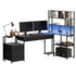 Artiss 200cm L Shaped Gaming Desk Computer Desk with LED Lights & Power Outlets