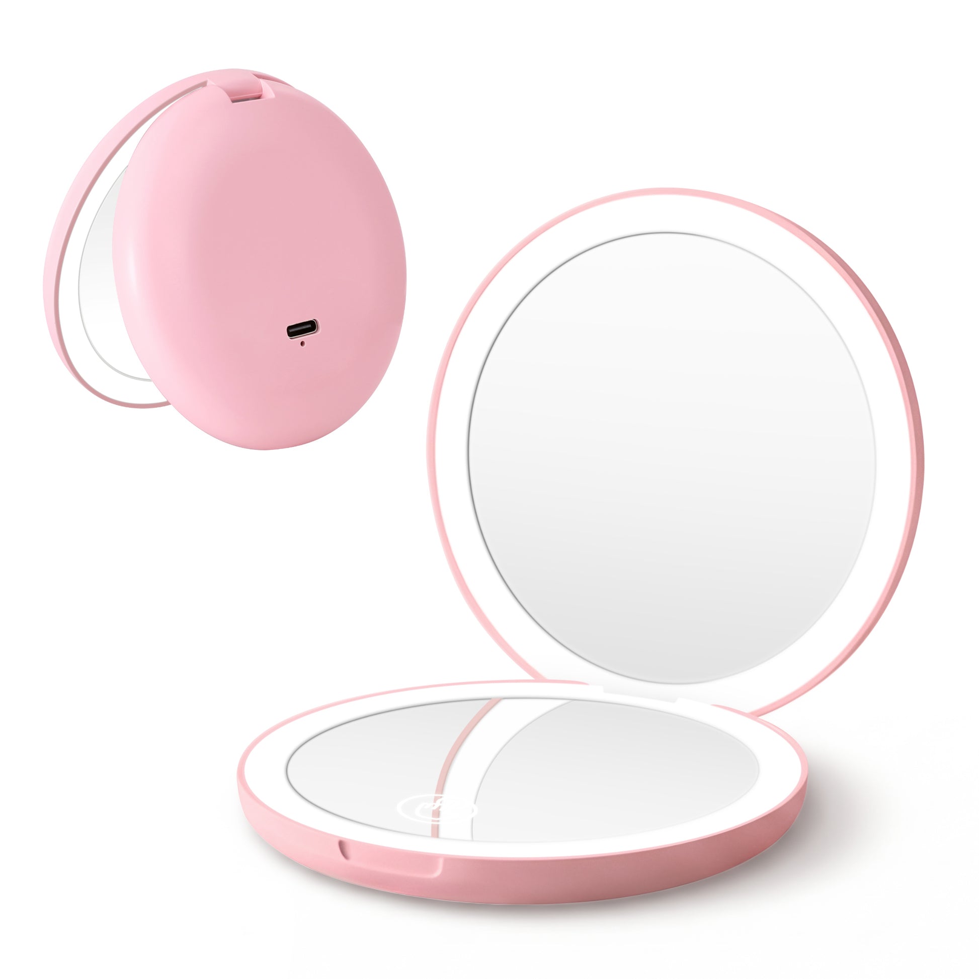 Embellir LED Compact Mirror Lighted Travel Makeup Mirror Pocket-Sized 1x 10x Magnification Round Pink