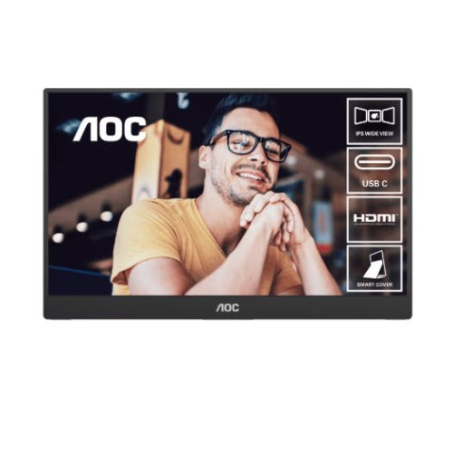 AOC 15.6inch FHD IPS 1920x1080 16:9, 800:1 Contrast 230 Nits 2x USB-C 1x Mini HDMI 2.0 1Wx2 Speakers Foldable Smart Cover VESA Mount Portable Monitor