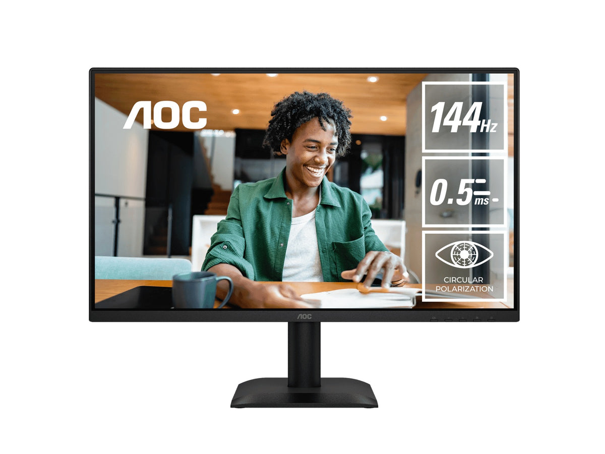 AOC 23.8' IPS, 1920Ã—1080@144Hz, 4ms GtG, 300â€¯cd/mÂ², 1500:1, 178Â° VA, sRGB 112%, HDMI/DP, tilt -5Â°~23Â°, 16.7M colors, 16W (LS)