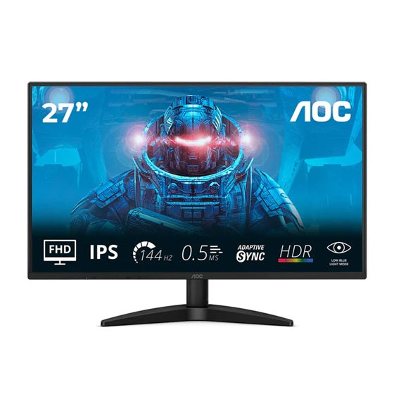 AOC 27B36X, 27â€³ IPS, 1920Ã—1080@144Hz, 0.5ms MPRT, 300 nits, 1500:1, sRGB 121%, HDMI 1.4, DP 1.4, tilt, VESA 100Ã—100, 22W, 3.11kg, black