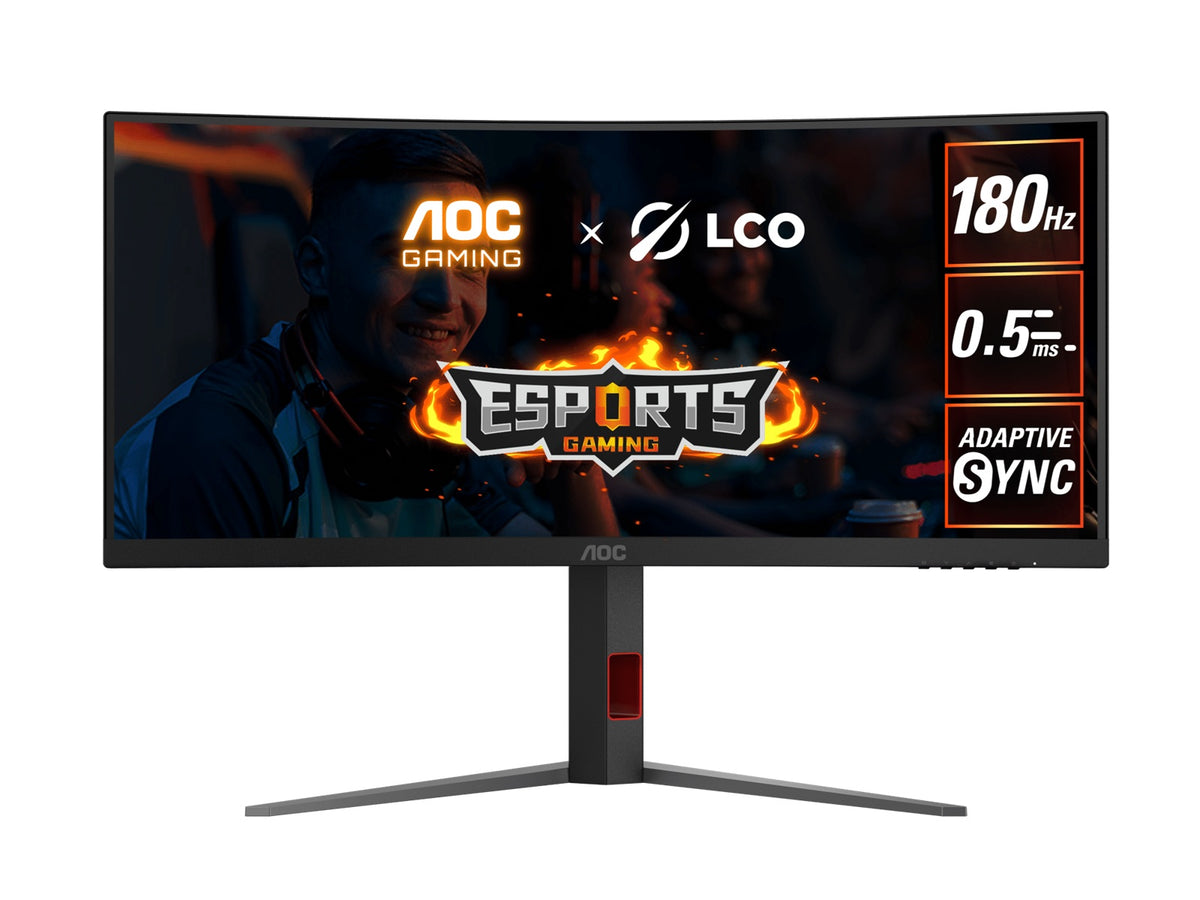 AOC 34' WQHD Curved Monitor â€“ 3440Ã—1440@180Hz, 0.5ms MPRT, 1500R VA, 120% sRGB, DP 1.4, HDMI 2.0, Delta E<2, tilt/swivel/height adjustable