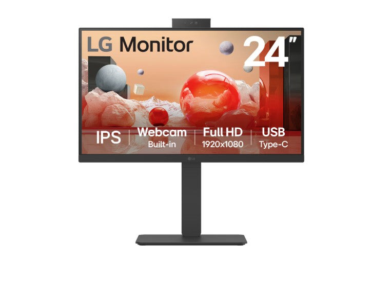 LG 24' Full HD IPS 100Hz Monitor, 1920x1080, Built-in Full HD Webcam/Mic/Speakers, USB-C 90W PD, RJ45, versatile stand Tilt/Height/Swivel/Pivot