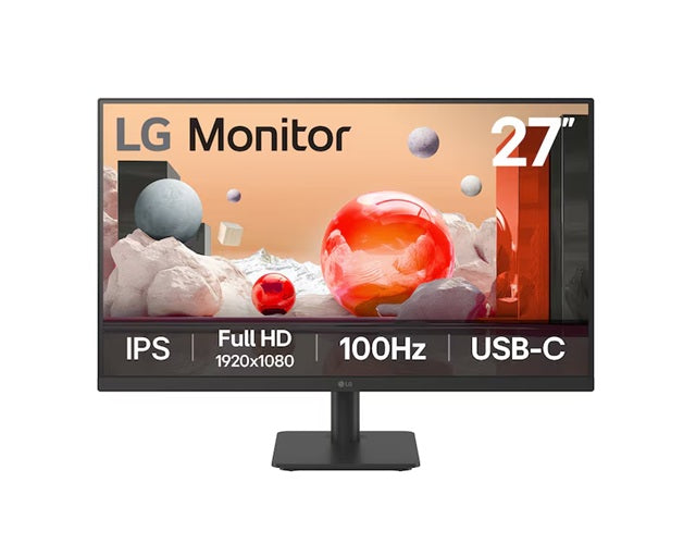 LG 27' IPS Full HD 100Hz Monitor, 1920x1080, 3-side Virtually Borderless Design, USB-C 65W PD, NTSC 72%, Reader Mode, Flicker Safe