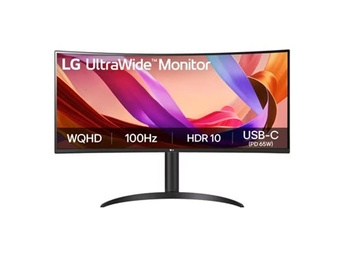 LG 34' UltraWideâ„¢ 100Hz WQHD Curved (1800R) Monitor, 3440x1440, 3-side Virtually Borderless Design, sRGB 99%, HDR10, USB-C 65W PD
